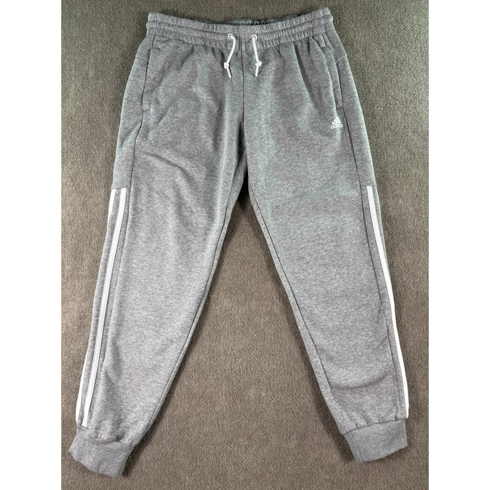 adidas Heather Gray Womens Postgame Striped Fleece Tapered Jogger Pants Size M
